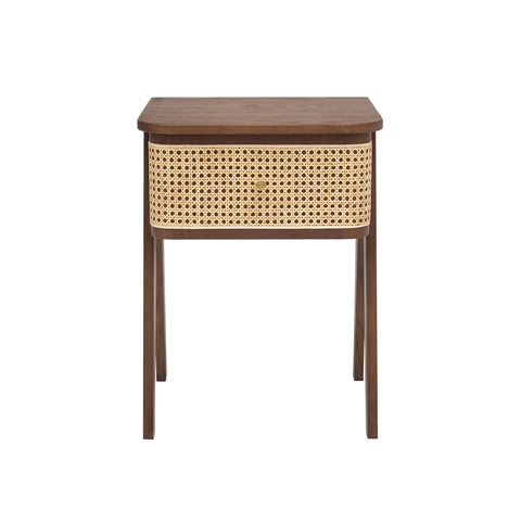 Savla Walnut Rattan 1 Drawer Wooden Bedside Cabinet