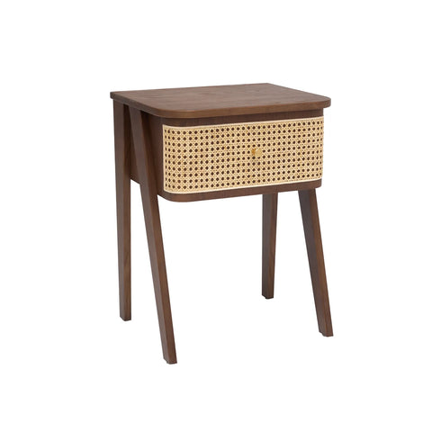 Savla Walnut Rattan 1 Drawer Wooden Bedside Cabinet
