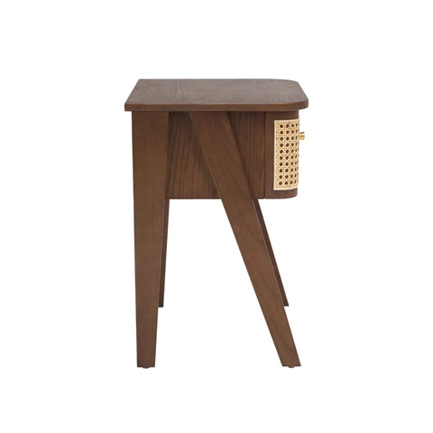 Savla Walnut Rattan 1 Drawer Wooden Bedside Cabinet