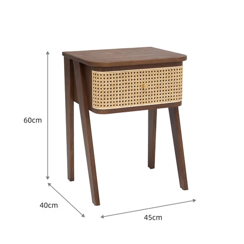 Savla Walnut Rattan 1 Drawer Wooden Bedside Cabinet