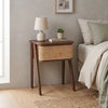 Savla Walnut Rattan 1 Drawer Wooden Bedside Cabinet