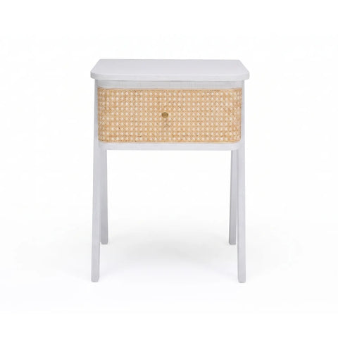 Savla White Rattan 1 Drawer Wooden Bedside Cabinet