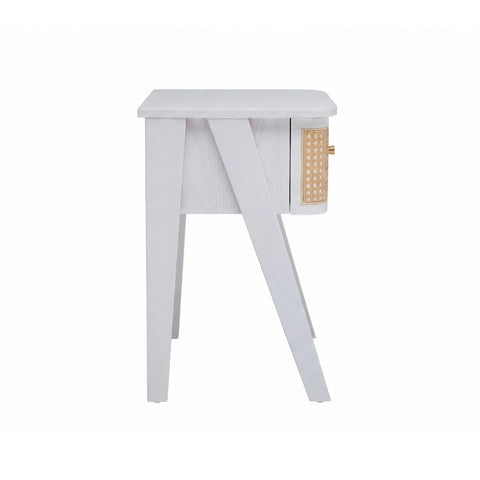 Savla White Rattan 1 Drawer Wooden Bedside Cabinet