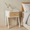 Savla White Rattan 1 Drawer Wooden Bedside Cabinet