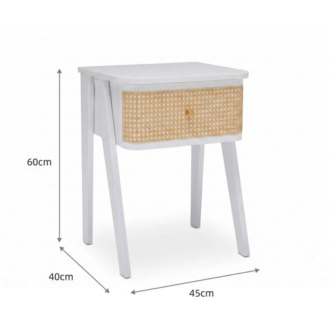 Savla White Rattan 1 Drawer Wooden Bedside Cabinet