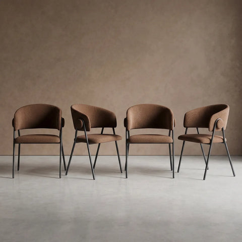 Shiro Set of 4 Chestnut Brown Dining Chairs with Black Metal Frame