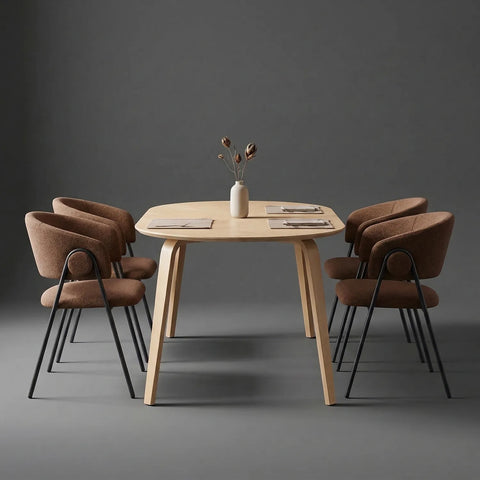 Shiro Set of 4 Chestnut Brown Dining Chairs with Black Metal Frame