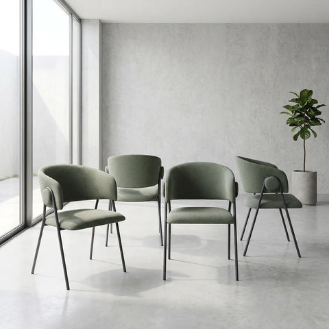 Shiro Set of 4 Deep Moss Green Dining Chairs with Black Metal Frame