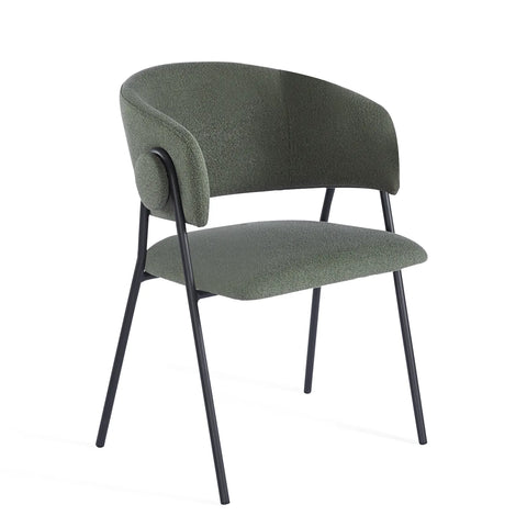 Shiro Set of 4 Deep Moss Green Dining Chairs with Black Metal Frame