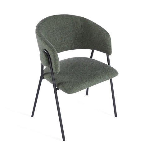 Shiro Set of 4 Deep Moss Green Dining Chairs with Black Metal Frame