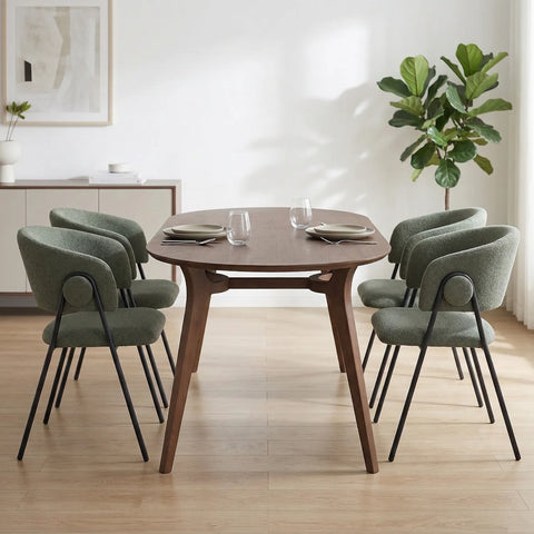 Shiro Set of 4 Deep Moss Green Dining Chairs with Black Metal Frame