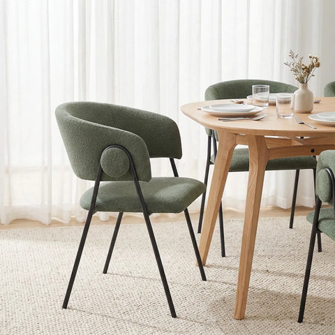 Shiro Set of 4 Deep Moss Green Dining Chairs with Black Metal Frame