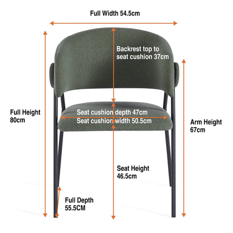 Shiro Set of 4 Deep Moss Green Dining Chairs with Black Metal Frame