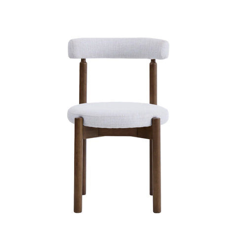 Skara Set of 2 Dining Chairs, Walnut Effect Solid Wood Frame | Light Warm Grey Textured Basketweave Fabric
