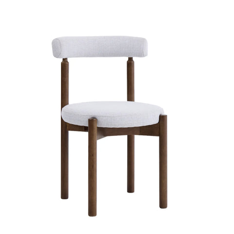 Skara Set of 2 Dining Chairs, Walnut Effect Solid Wood Frame | Light Warm Grey Textured Basketweave Fabric