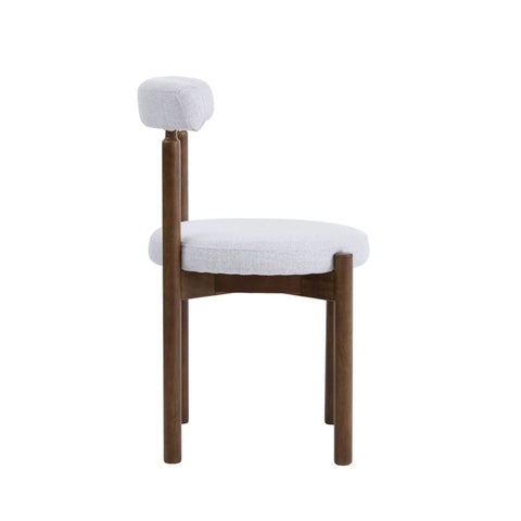 Skara Set of 2 Dining Chairs, Walnut Effect Solid Wood Frame | Light Warm Grey Textured Basketweave Fabric