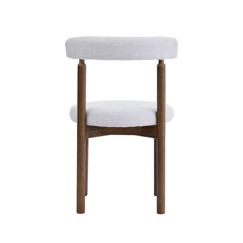 Skara Set of 2 Dining Chairs, Walnut Effect Solid Wood Frame | Light Warm Grey Textured Basketweave Fabric