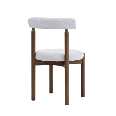 Skara Set of 2 Dining Chairs, Walnut Effect Solid Wood Frame | Light Warm Grey Textured Basketweave Fabric
