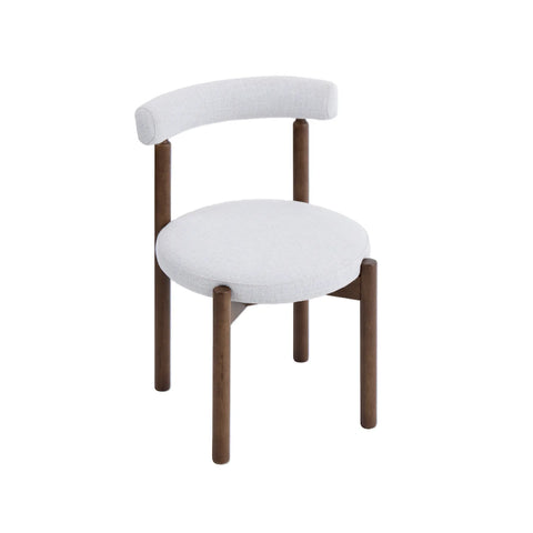 Skara Set of 2 Dining Chairs, Walnut Effect Solid Wood Frame | Light Warm Grey Textured Basketweave Fabric