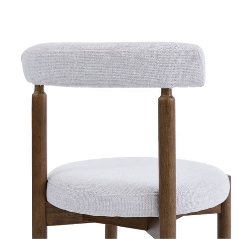 Skara Set of 2 Dining Chairs, Walnut Effect Solid Wood Frame | Light Warm Grey Textured Basketweave Fabric