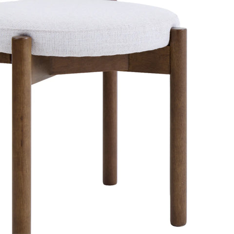 Skara Set of 2 Dining Chairs, Walnut Effect Solid Wood Frame | Light Warm Grey Textured Basketweave Fabric