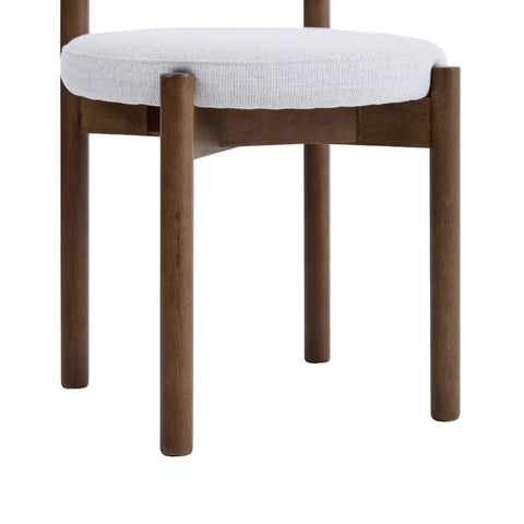 Skara Set of 2 Dining Chairs, Walnut Effect Solid Wood Frame | Light Warm Grey Textured Basketweave Fabric
