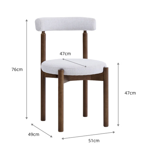 Skara Set of 2 Dining Chairs, Walnut Effect Solid Wood Frame | Light Warm Grey Textured Basketweave Fabric
