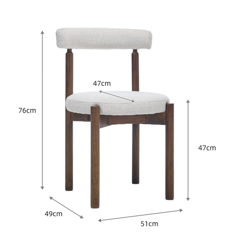 Skara Set of 2 Dining Chairs, Walnut Effect Solid Wood Frame | Cream Textured Basketweave Fabric Dining Chairs