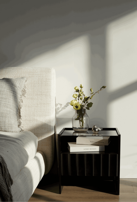 Solano Glass-Top Bedside Table (Available in Black and White)