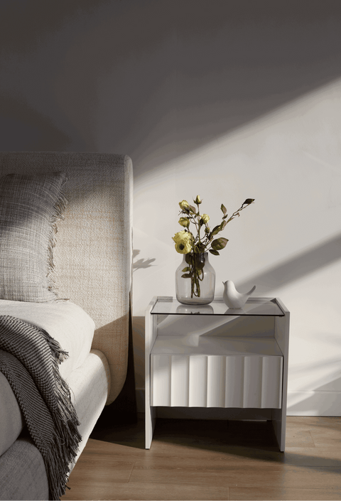 Solano Glass-Top Bedside Table (Available in Black and White)