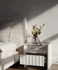 Solano Glass-Top Bedside Table (Available in Black and White)