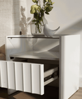 Solano Glass-Top Bedside Table (Available in Black and White)