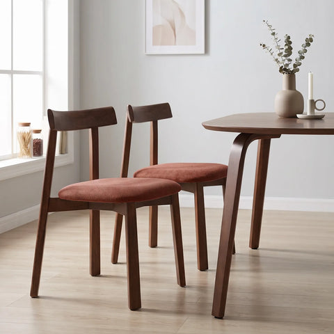 Soma Antique Red Fabric Dining Chairs with Walnut Effect Solid Wood Frame (Set of 2)