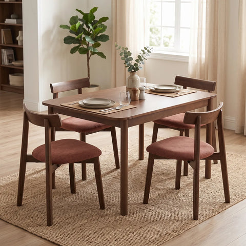 Soma Antique Red Fabric Dining Chairs with Walnut Effect Solid Wood Frame (Set of 2)