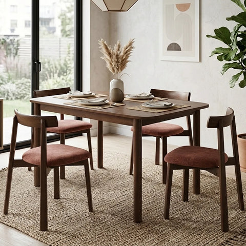 Soma Antique Red Fabric Dining Chairs with Walnut Effect Solid Wood Frame (Set of 2)