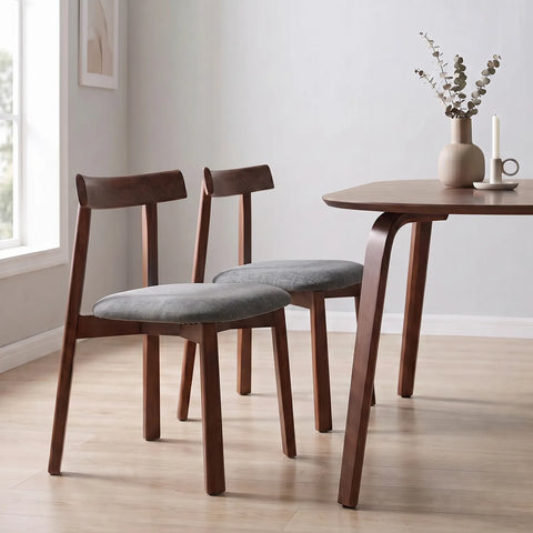 Soma Dark Grey Fabric Dining Chairs with Walnut Effect Solid Wood Frame (Set of 2)