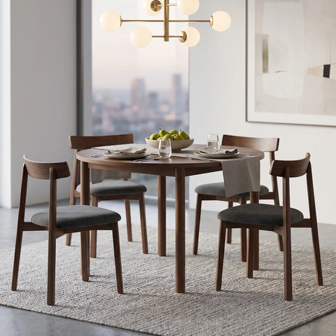 Soma Dark Grey Fabric Dining Chairs with Walnut Effect Solid Wood Frame (Set of 2)