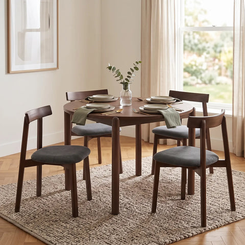 Soma Dark Grey Fabric Dining Chairs with Walnut Effect Solid Wood Frame (Set of 2)