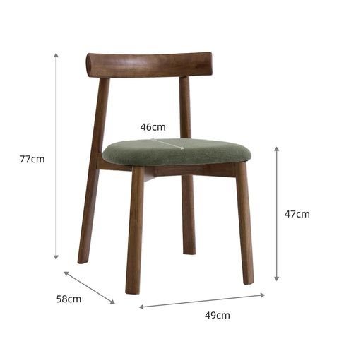 Soma Set of 2 Dining Chairs, Walnut Effect Solid Wood Frame | Olive Green Fabric