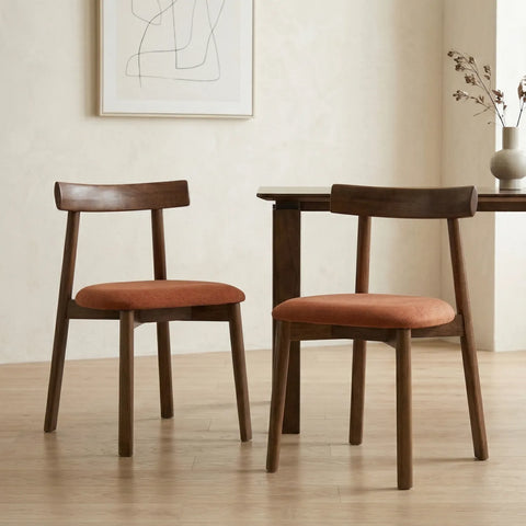 Soma Set of 2 Dining Chairs, Walnut Effect Solid Wood Frame | Rusty Orange Fabric