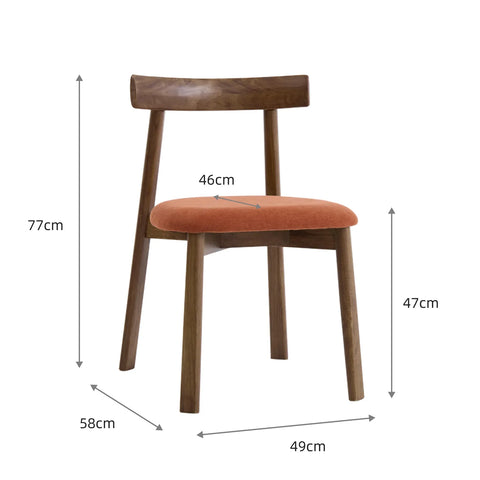 Soma Set of 2 Dining Chairs, Walnut Effect Solid Wood Frame | Rusty Orange Fabric