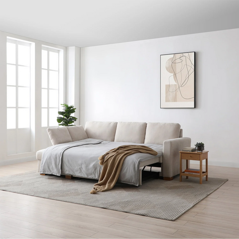 Sorrento Corner Sofa Bed in Grey, Natural and Taupe Chenille