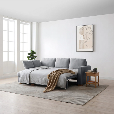Sorrento Corner Sofa Bed in Grey, Natural and Taupe Chenille