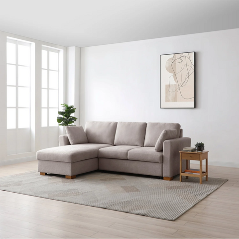 Sorrento Corner Sofa Bed in Grey, Natural and Taupe Chenille
