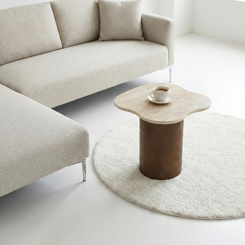 Tilde Walnut Effect Coffee Tables with Travertine Marble Tops