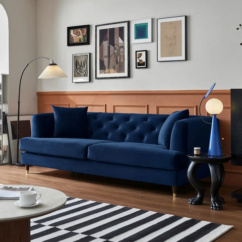 Tribeca Tufted Royal Navy Blue Velvet 3 Seater Sofa
