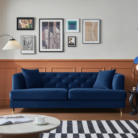 Tribeca Tufted Royal Navy Blue Velvet 3 Seater Sofa
