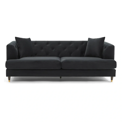 Tribeca Tufted Vintage Black Velvet 3 Seater Sofa