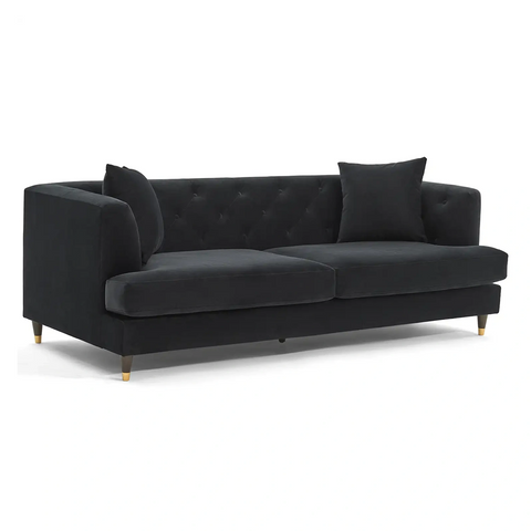 Tribeca Tufted Vintage Black Velvet 3 Seater Sofa