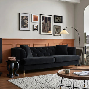 Tribeca Tufted Vintage Black Velvet 3 Seater Sofa